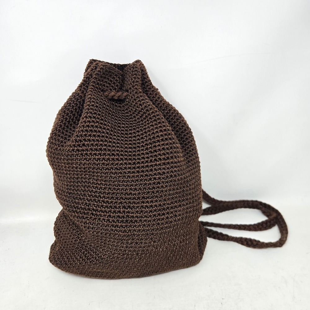 The Sak Brown Crochet Drawstring Backpack Woven Casual Bag